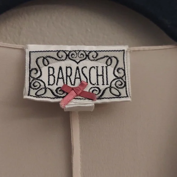 BARASCHI Silk Cream And Gray Dolman Sleeve Embroidered Eyelet Top - Picture 3 of 11